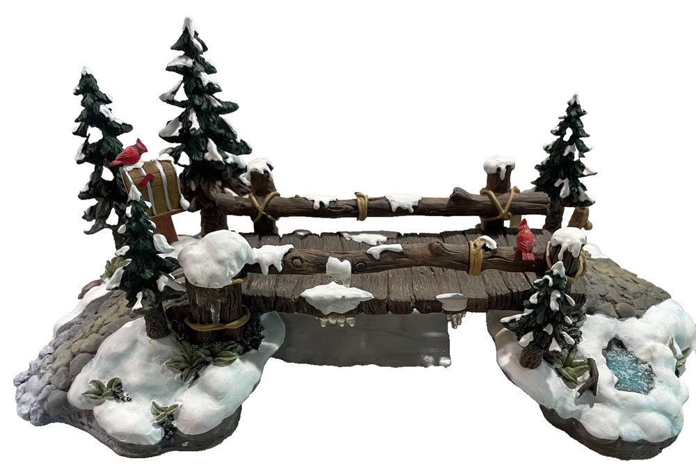 Dept 56 Village Mill Creek Bridge Trees Cardinal Stream Retired 52635